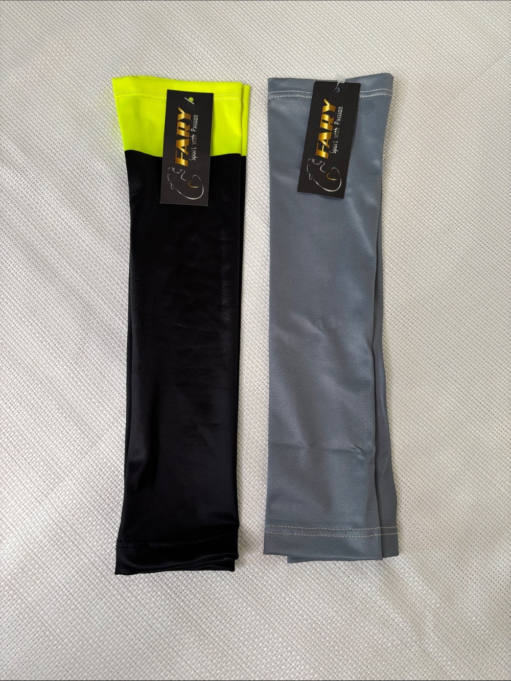 Athletic Arm Sleeves Unisex - Black with Neon Yellow & Gray
